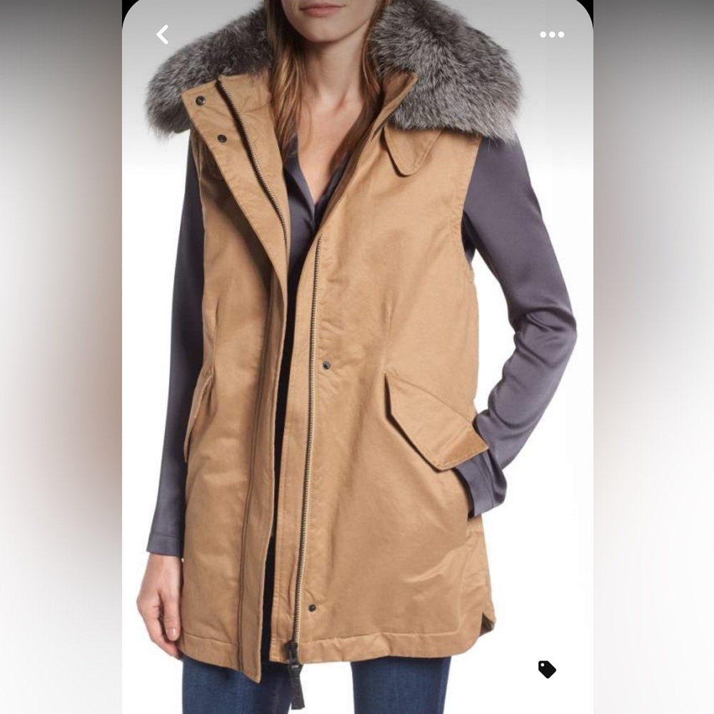 Derek Lam 10 Crosby Detachable Genuine Fox Fur Hooded Vest